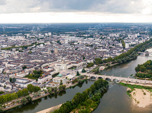 Preview: Aerial view of Tours, Bridge Napoleon, bridge Wilson crossing the river Loire, Val-de-Loire, France