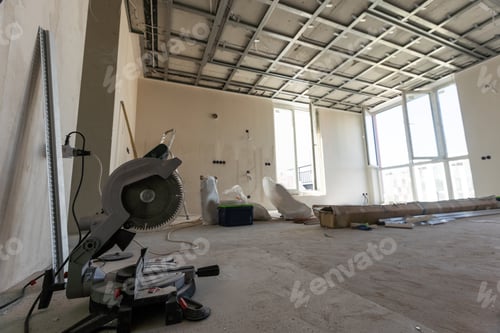Preview: construction debris on floor. instalation
