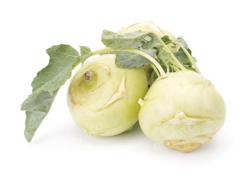 Preview: Fresh kohlrabi vegetable with green leave isolated on white backround