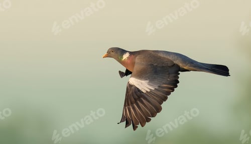 Preview: Wood Pigeon (Columba Palumbus) in Flight. Bird in Flight.