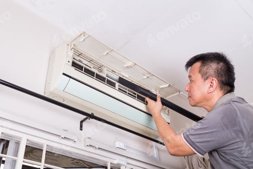 Preview: Series of technician servicing the indoor air-conditioning unit.