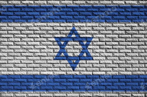 Preview: Israel flag is painted onto an old brick wall