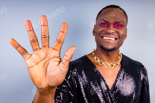 Preview: african american male-to-female with necklace beads bijouterie on the neck wearing