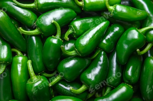 Preview: Heap of green mexican jalapeno hot peppers close up