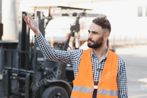 Preview: young worker in warehouse background