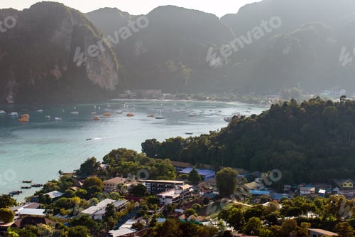 Preview: Travel vacation background Tropical island with resorts Phi-Phi island Krabi Province Thailand