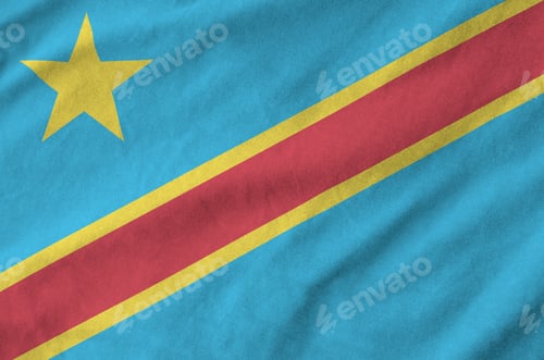 Preview: Democratic Republic of the Congo flag depicted on folded wavy fabric of old cloth