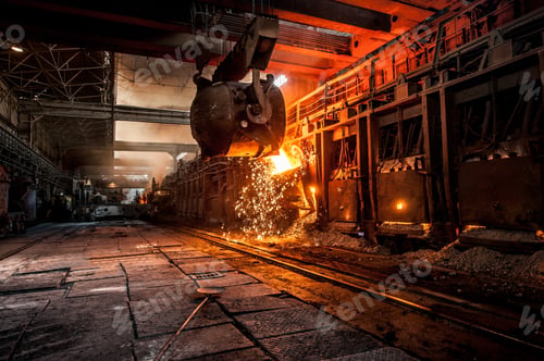 Preview: Pouring of liquid metal in open-hearth furnace