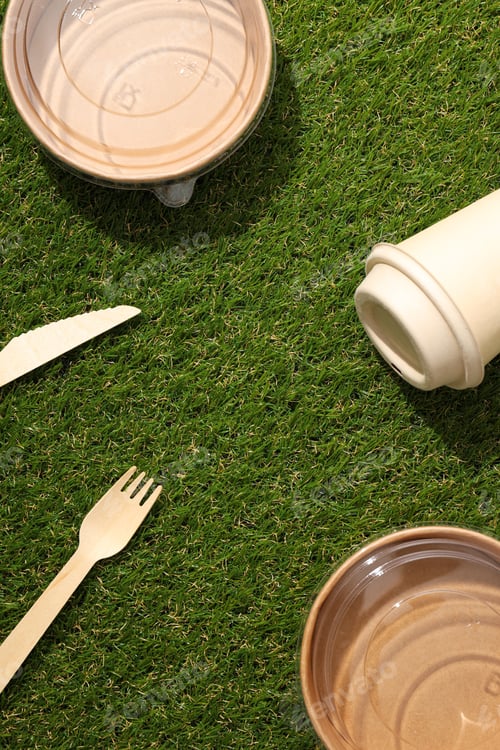 Preview: Ecological packaging for food delivery, on the grass.