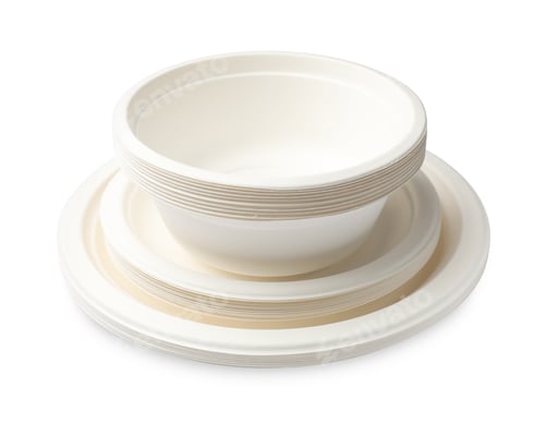Preview: Set of disposable bowls and plates isolated on white