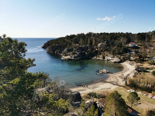 Preview: Aerial shot of the Svinevika rocky coast in southern Norway