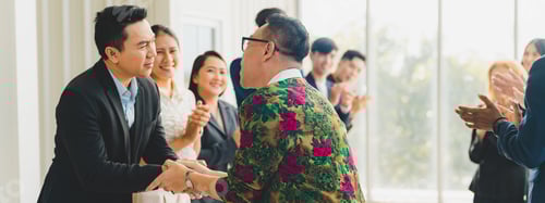 Preview: Celebrate victory to business success with colleagues. Business celebration party event with partner