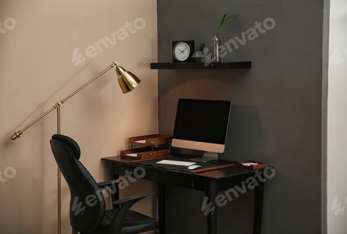 Preview: Modern interior of working place with computer