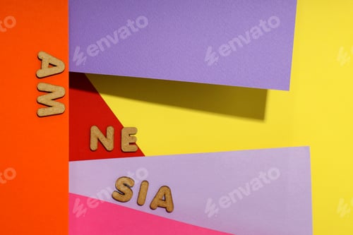 Preview: Concept of problems with memory, amnesia disease on multicolor background