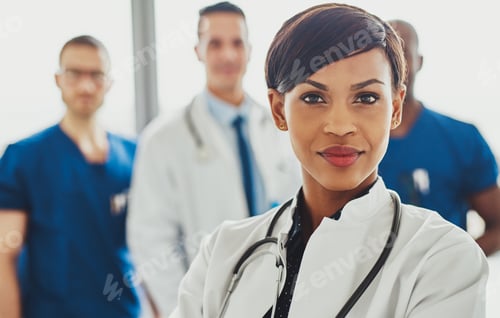 Preview: Female doctor in front of team