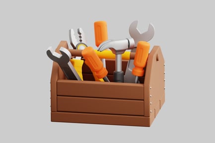 Vista previa: Caja de herramientas de dibujos animados con varias herramientas