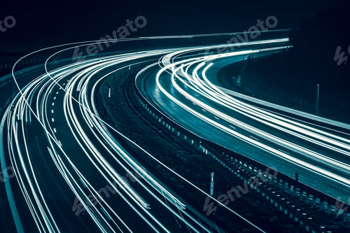 Preview: blue car lights at night. long exposure