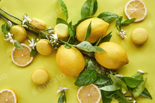 Preview: Delicious macaron with lemon flavor on a light background