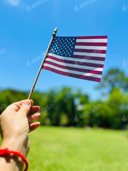 Preview: Holding a small U.S.A flag.