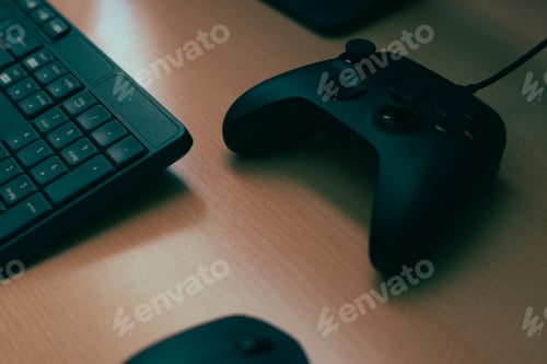 Preview: Mouse, keyboard, video game controller. Complements of a computer on a desk