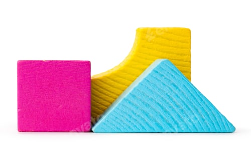 Preview: Colorful toy constructor pieces isolated on white