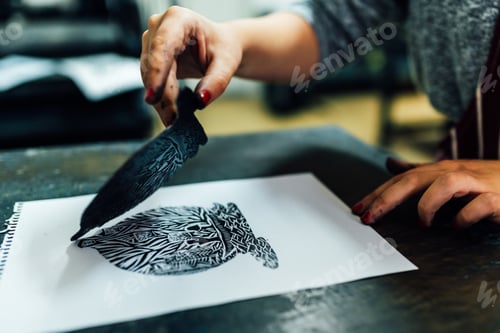 Preview: linocut. manual printing on the machine