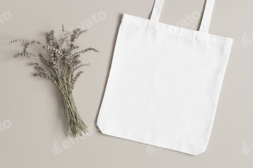 Preview: White Tote Bag with Lavender Flowers on Table