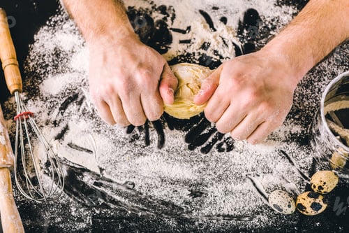 Preview: Baking bread at home in a kitchen during daytime in a cooking session