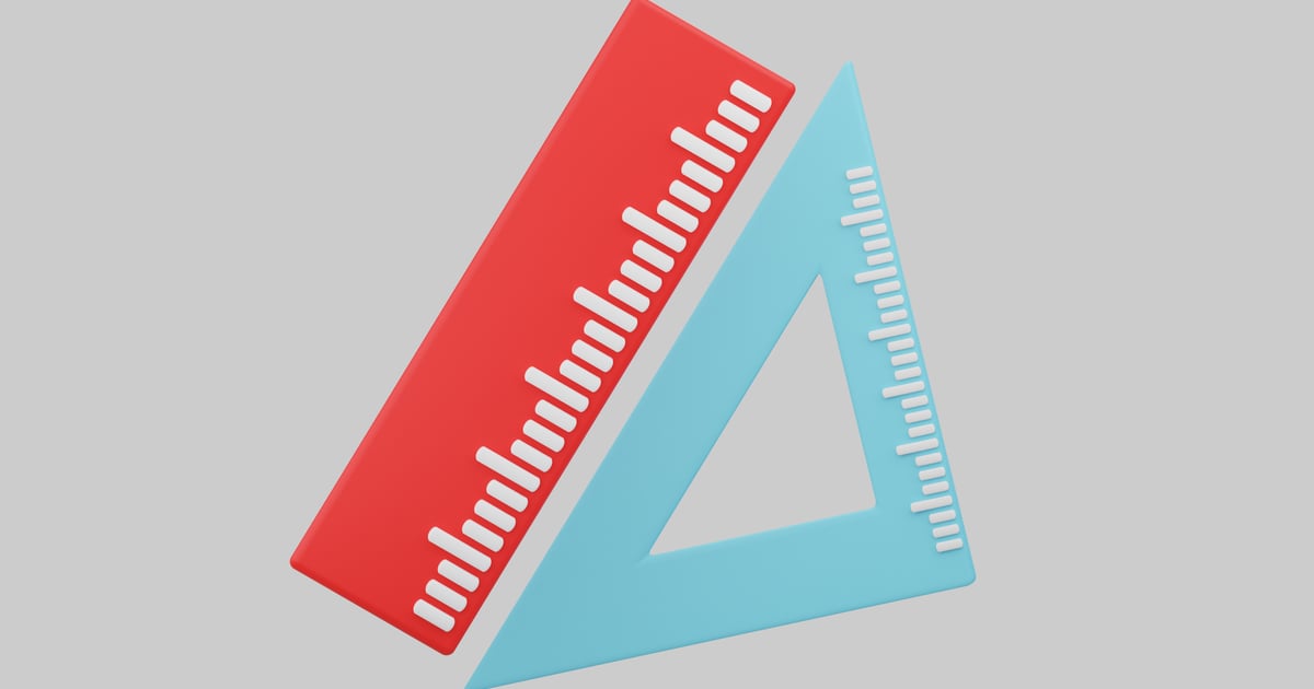 Red ruler and triangle protractor 3D, Incl. drafting & geometry - Envato