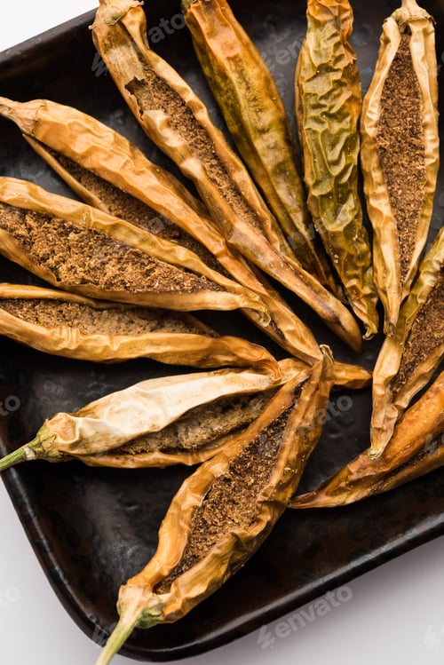 Preview: Sandgi Mirchi or Dried Stuffed Green Chillies, popular Maharashtrian side dish