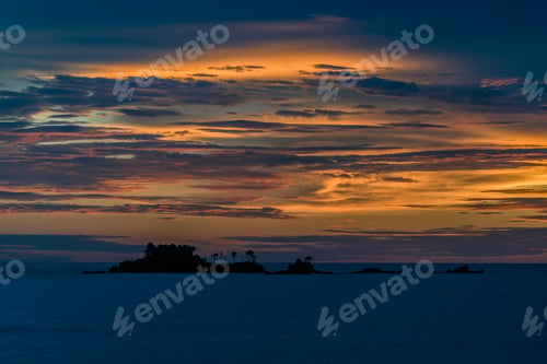Preview: Small islands in the Indian Ocean off the coast of Calang city, Aceh, Indonesia, at sunset