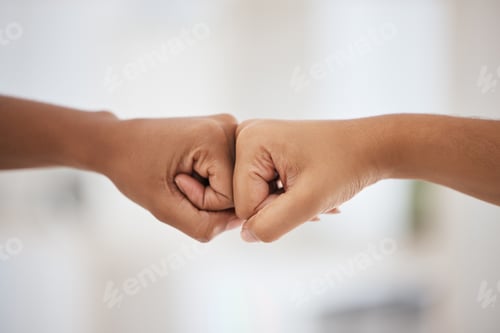 Preview: Fist bump, support and business people meeting for partnership, teamwork and corporate goal at work