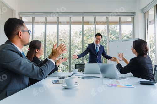 Preview: manager meeting with team work in office