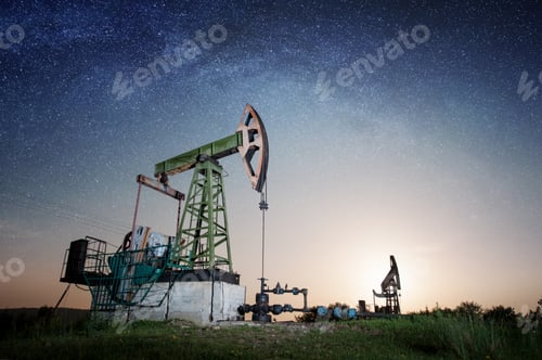 Preview: Oil pump on the oil field in the night