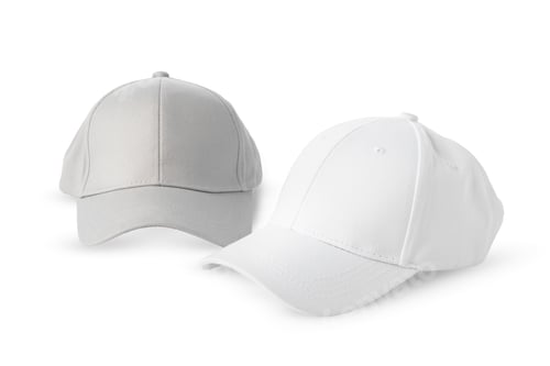 Preview: Two White Baseball Caps on a White Background