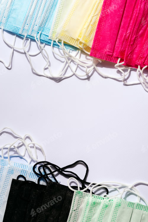 Preview: bright colorful masks with rubber ear straps. Procedure mask from bacteria