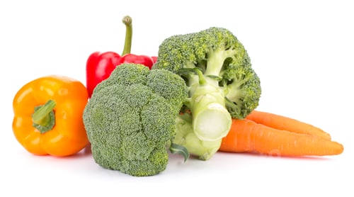Preview: Fresh vegetables: brocolli, bell peppers, carrot, onion isolated on white background
