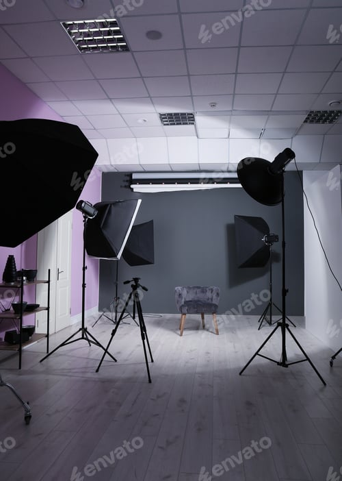 Preview: Interior of modern photo studio with professional equipment
