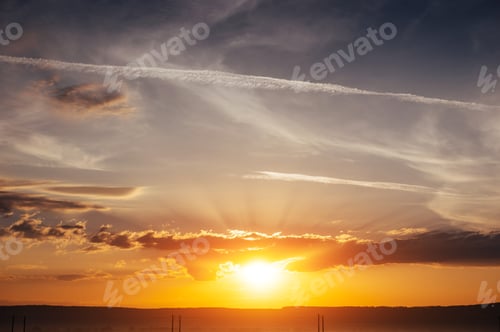 Preview: orange sky over the mountains. Carpathians. Ukraine. Europe.
