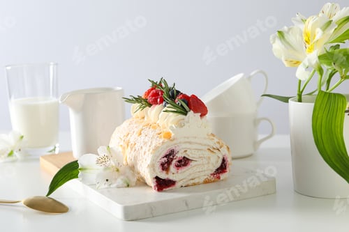 Preview: Meringue roll, concept of tasty and delicious food