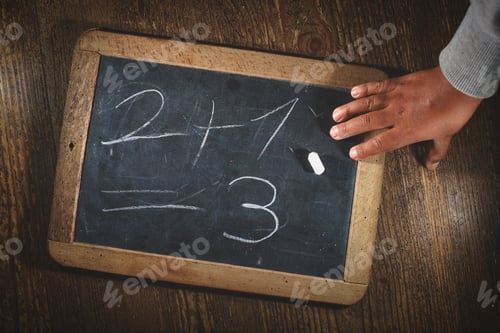 Preview: Child hand after writing simple math calculation