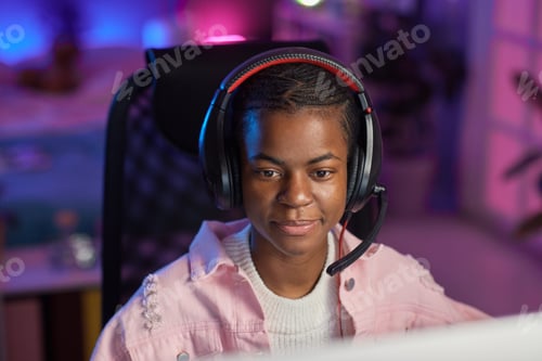 Preview: Girl Wearing Headset Gaming