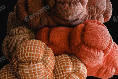 Preview: 3d render of soft bodies with fabric textures close to each other