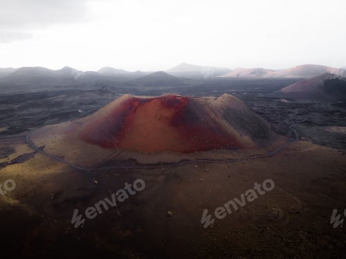 Preview: Aerial shot of Mauna Loa volcano in Hawaii with ashes in the surroundings