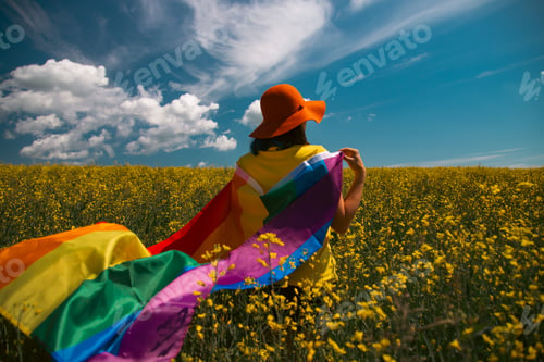 Preview: Young woman with LGBT flag.
