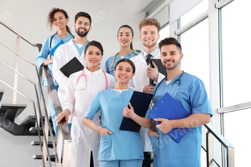 Preview: Team of medical workers in hospital. Unity concept