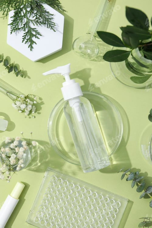 Preview: Concept of cosmetic research and organic skin care products, top view