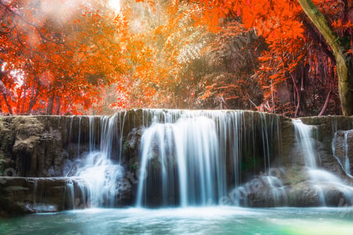 Preview: Waterfall autumn deep forest scenic natural sunlight