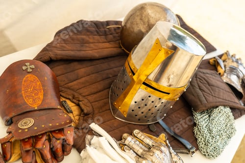 Preview: Medieval armor of an original knight in the castle of Fougeres. Brittany region