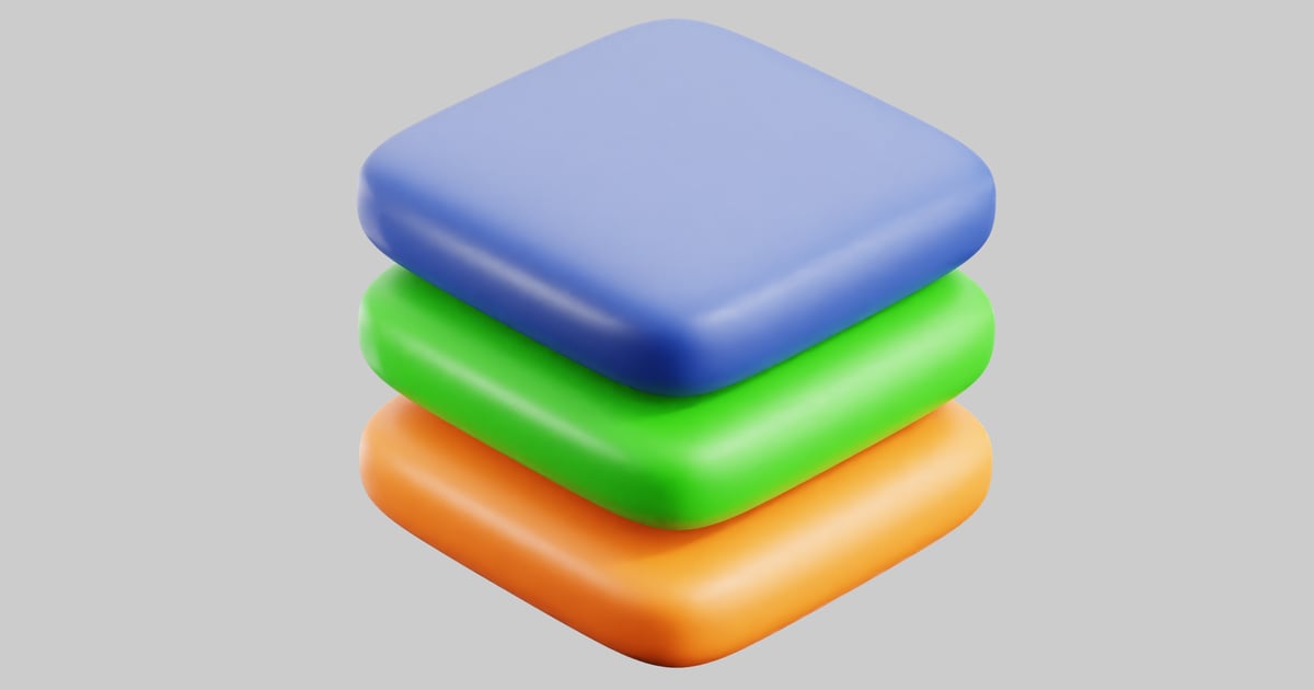 Rounded square stack graphic element 3D, Incl. Blue & geometric - Envato